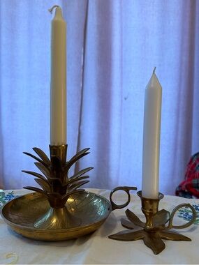 Brass Pair Candle Holders Flowers with handles Made in India
